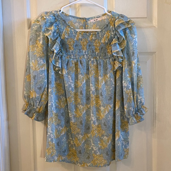 Miami Blue and Yellow Floral Sheer Blouse - Picture 3 of 15